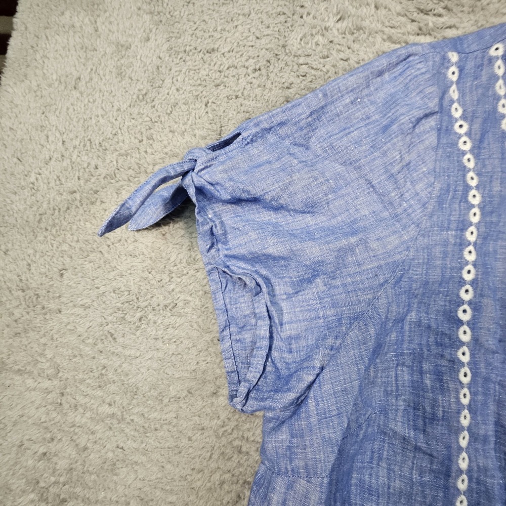 Talbots Top 3X Blue‎ Linen Blend Eyelet Embroidered Scalloped Coastal Elegance - Picture 3 of 12